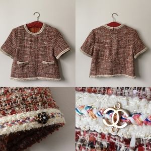 Chanel tweed crop top with metallic thread